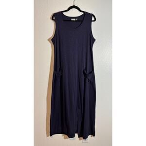 LOGO Lounge Lori Goldstein Size L Dress Navy Blue Slub Cotton Modal Blend Dress